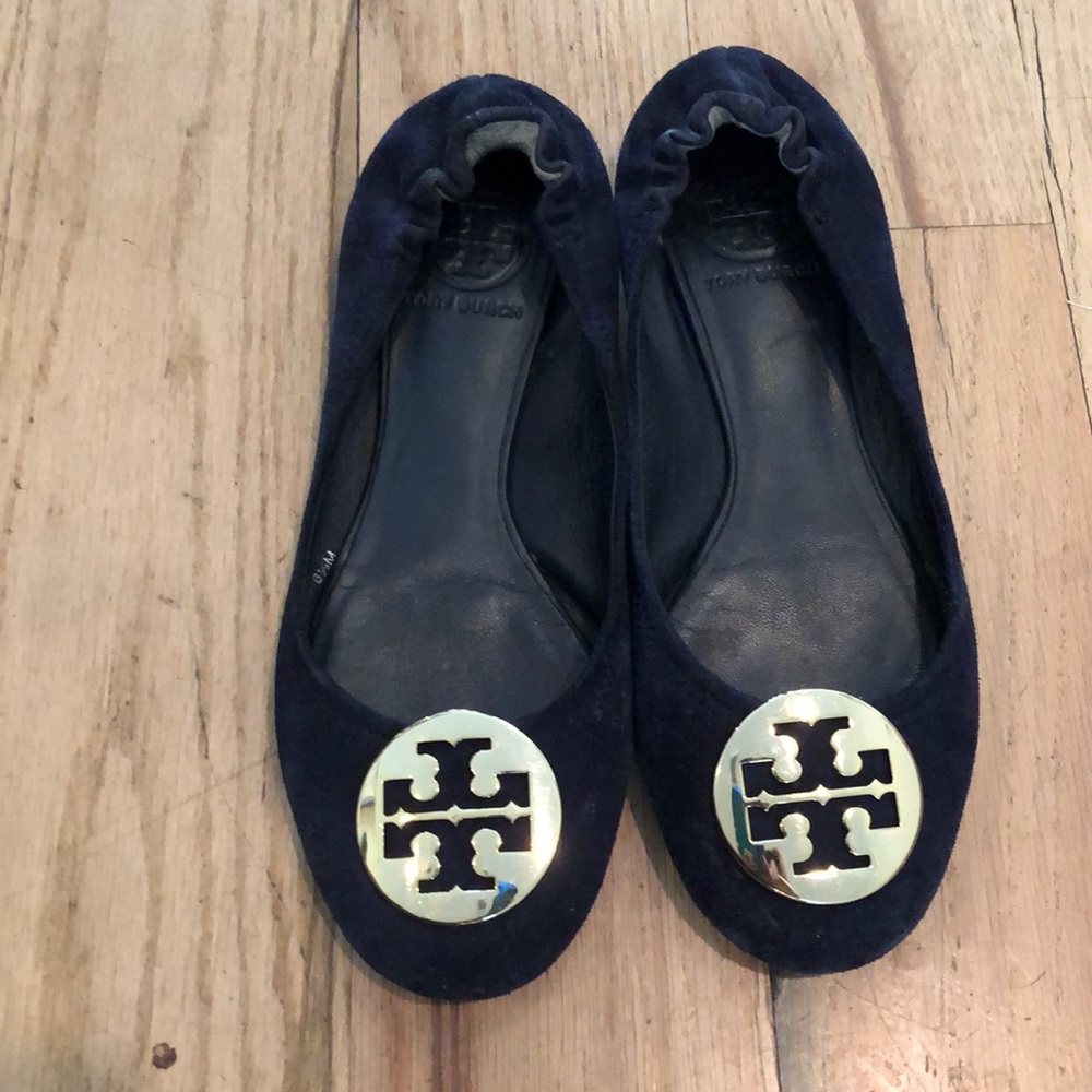 Tory Burch Reva navy signature logo flats